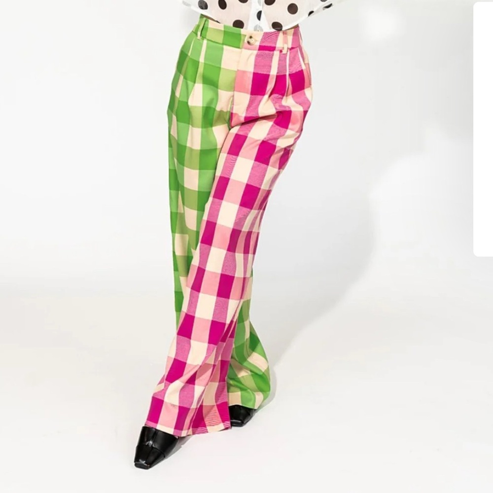 Dressed in LALA Vibrant Pink and Green Checkered Wide Leg Pants